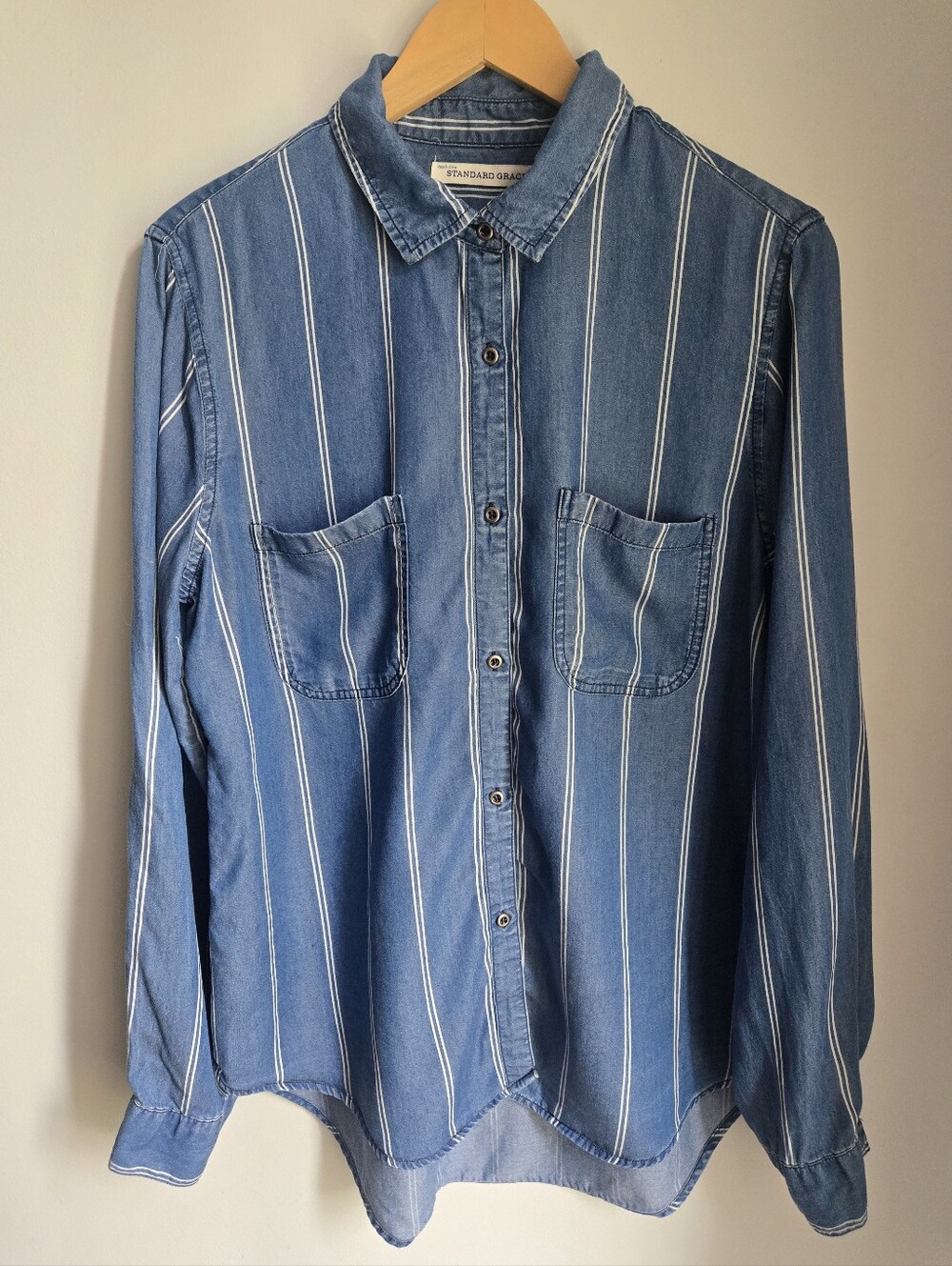 STANDARD GRACE Striped Lyocell Button-Up Shirt - Blue